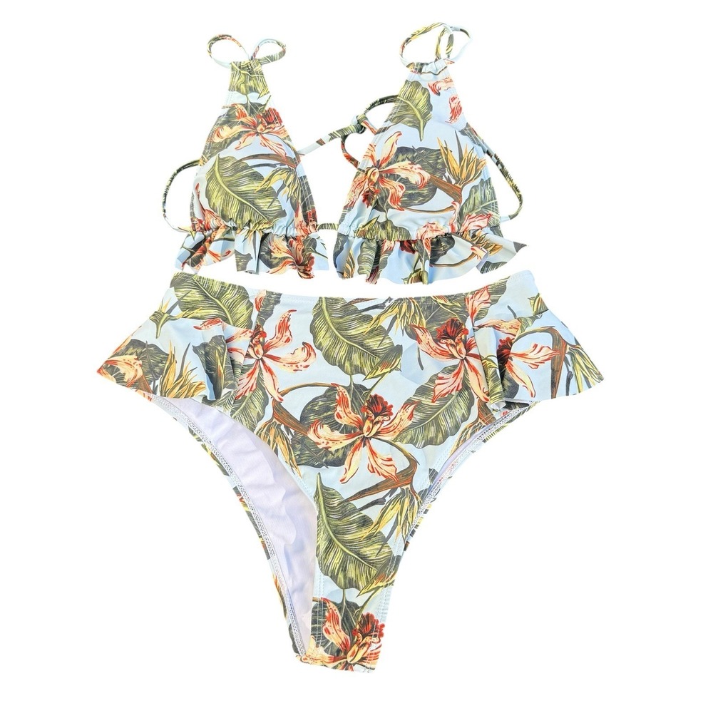Sport like  2 Piece Ruffle Tropical High Waist Bikini Size S